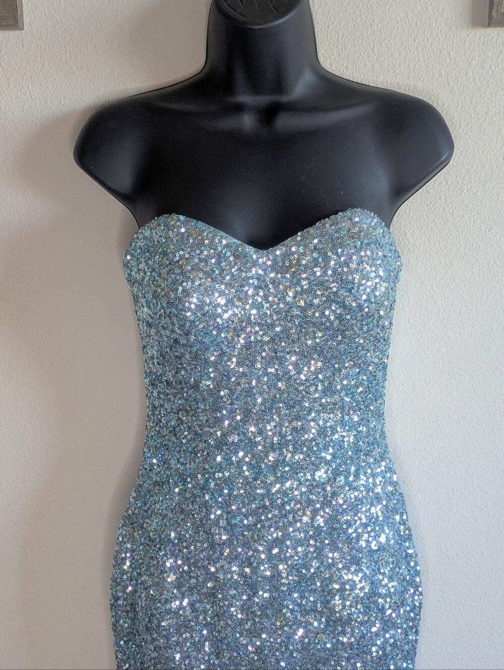 La Femme Baby Blue Sequin Strapless Prom Gown Size 2